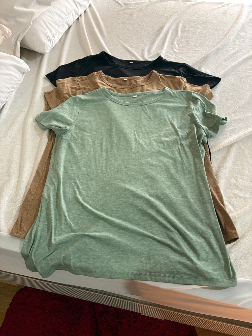 Women’s Short-Sleeve Crewneck Tee — Green, Tan, Black (lot of 3)